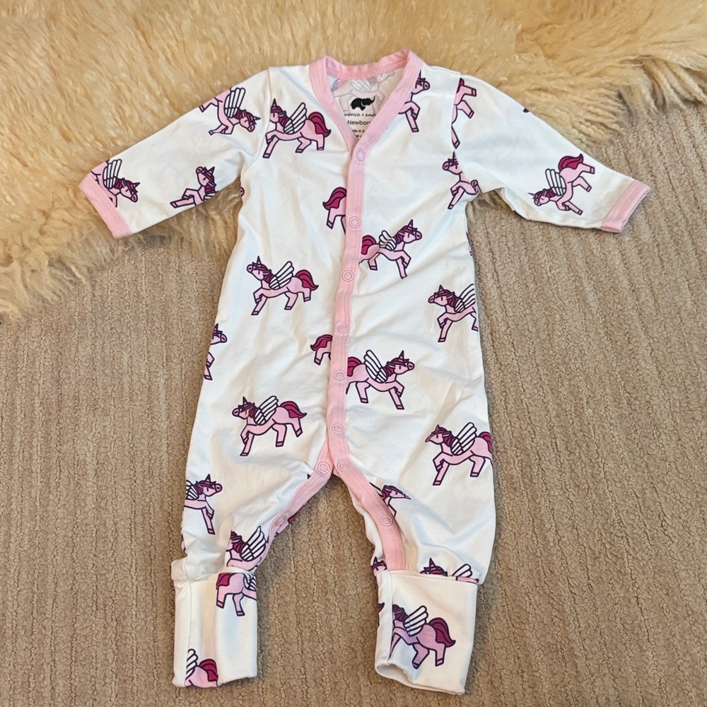 Monica + Andy is Unicorn Print Baby Onesie with Convertible Footies